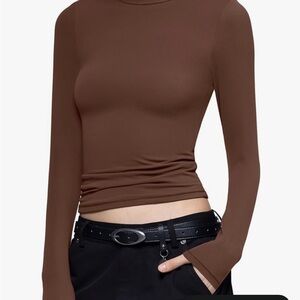 Pumiey Chic Fitted Chocolate Long Sleeve Top Like New. Great base layer